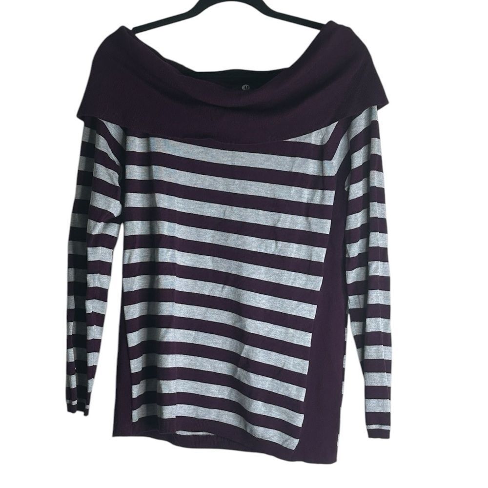 A&I Purple Grey Striped Off Shoulder Long Sleeve Top Size XL - Picture 2 of 8